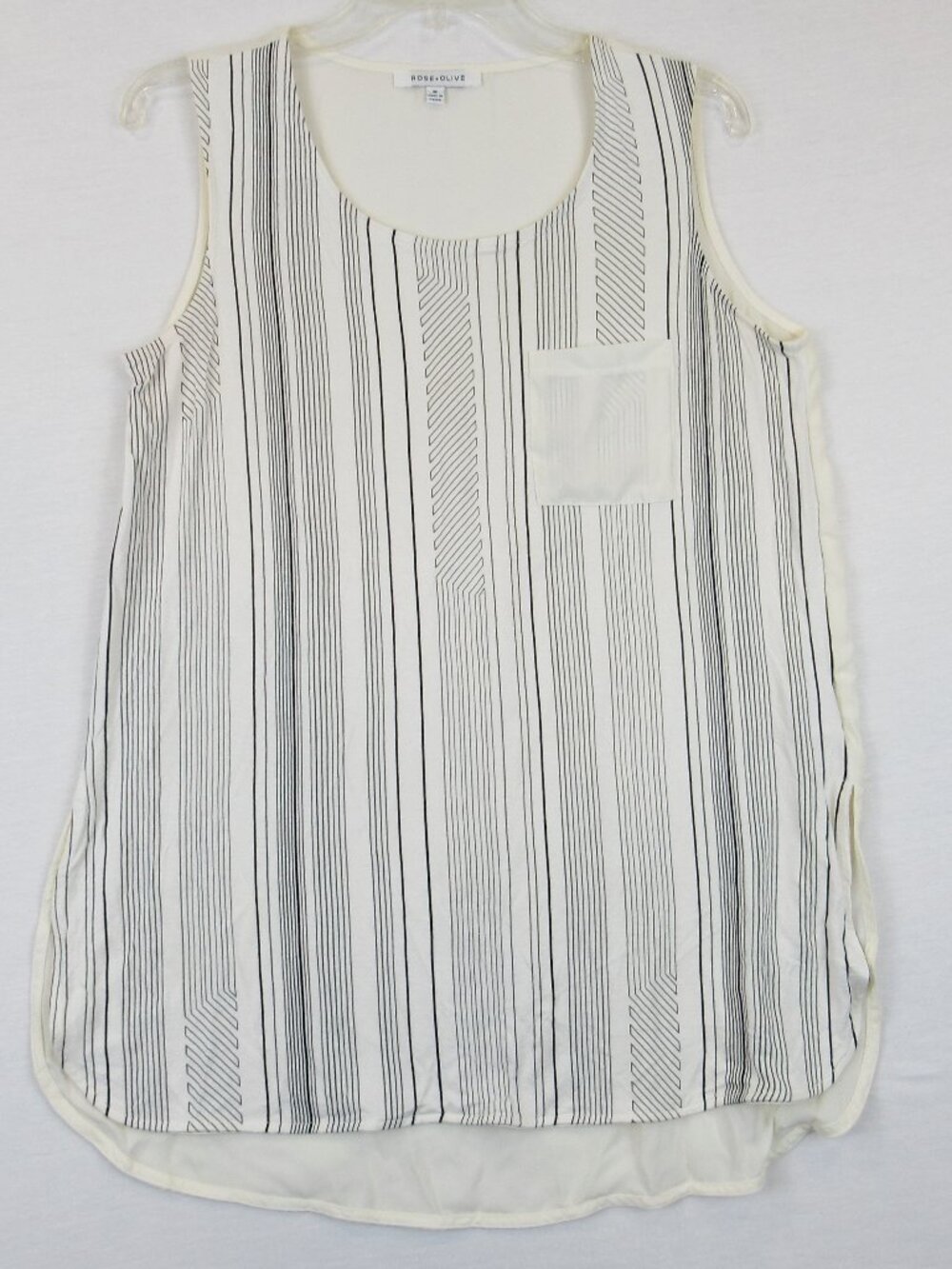 Rose + Olive Women’s Size M Striped Sleeveless Top Jersey Chiffon